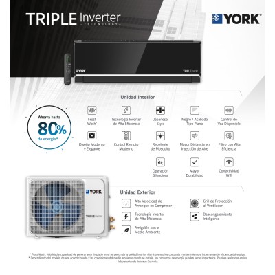 TRIPLE INVERTER 1T MINI SPLIT DE LUJO F/C YORK 220V R32 20SEER WIFI MOD YHKF12ZJMEXCORX TRIPLE INVERTER 1T MINI SPLIT DE LUJO F/C YORK 220V R32 20SEER WIFI MOD YHKF12ZJMEXCORX